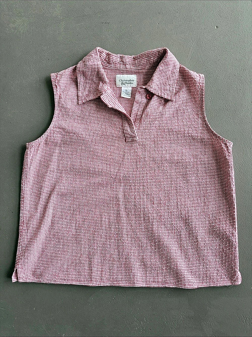 Christopher & Banks Gingham Sleeveless Blouse in Red & White Size Medium